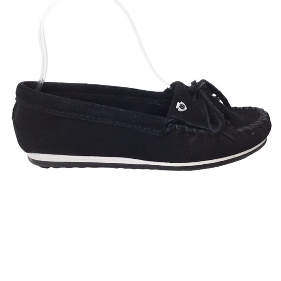Minnetonka Moccasins Black Kilty Fringe Suede Hardsole Size 5.5 Driving Moc 4300 - Picture 5 of 9